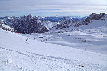 Fototapeta na wymiar zugspitze alps mountain snow ski in winter blue sky landscape garmisch germany