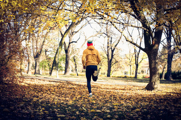 Run trough nature. Young man. On the move.