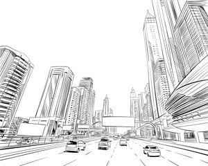 Fototapeta premium Dubai. Zjednoczone Emiraty Arabskie. Ręcznie rysowane szkic miasta. Ilustracji wektorowych.