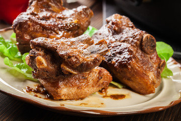 Pork spare ribs served on a plate