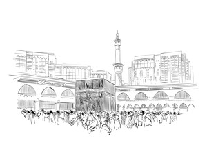 Mecca. Saudi Arabia. Hand drawn sketch. Vector illustration.