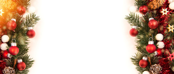 Christmas background with christmas balls, gifts and decoration