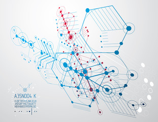 Mechanical scheme, vector engineering drawing with circles and hexagons. Technical plan can be used in web design and as wallpaper or background.