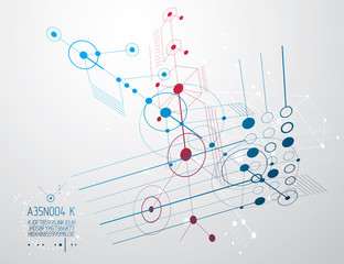 Engineering technology vector wallpaper made with circles and lines. Technical drawing abstract background.