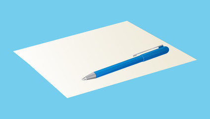 Pen on Blank Sheet of Paper Isolated on Blue, Icon