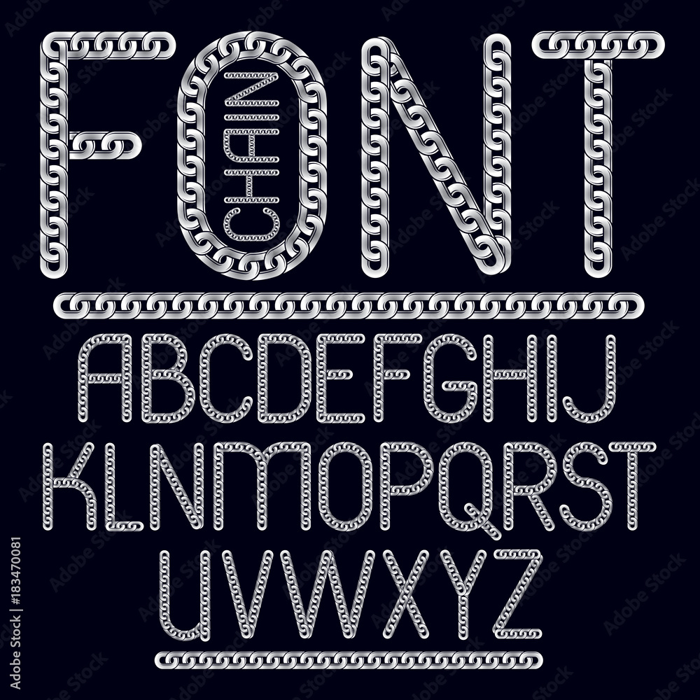 Poster vector script, modern alphabet letters set. capital decorative font created using connected chain li