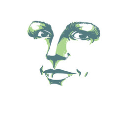 Silhouette of romantic attractive lady, face features. Hand-drawn vector illustration of woman visage, outline.