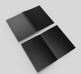 A3 half-fold brochure blank black template for mock up and presentation design. 3d illustration.
