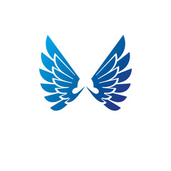 Ancient Symbolic blue Wings emblem. Heraldic vector design element. Retro style label, heraldry logo.