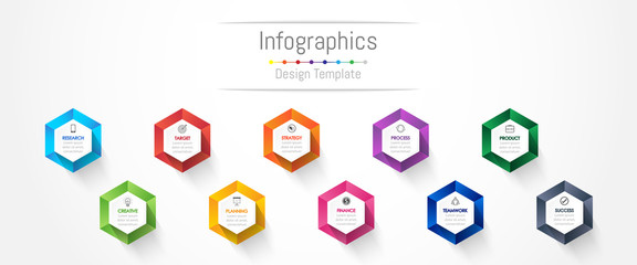 Infographic design elements for your business data with 10 options, parts, steps, timelines or processes. Vector Illustration.