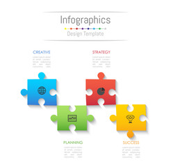 Infographic design elements for your business data with 4 options, parts, steps, timelines or processes. Jigsaw puzzle concept, Vector Illustration.