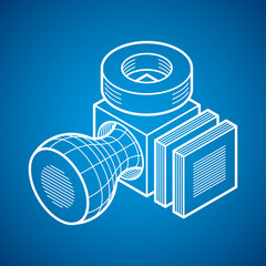 3D engineering vector, abstract shape made using cubes and geometric forms.