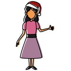 Young woman with christmas hat icon vector illustration graphic design