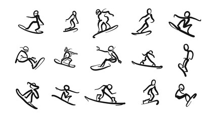 Hand drawn motion studies snoboarder icons