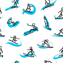 Hand drawn snowboarder icons, seamless pattern