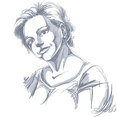 Hand-drawn vector illustration of beautiful romantic woman. Monochrome image, expressions on face of young lady.