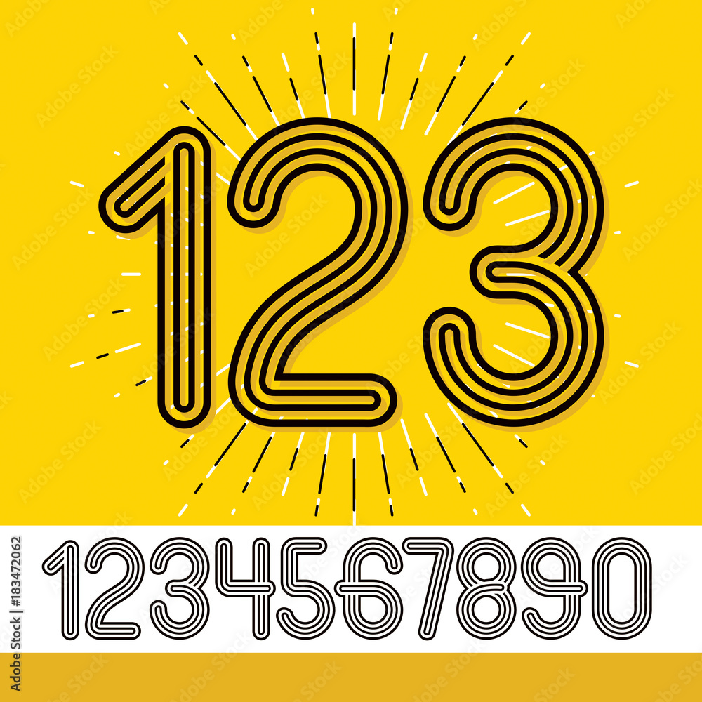 Poster set of stylish retro vector digits, modern numerals collection. trendy rounded numerals from 0 to 9 