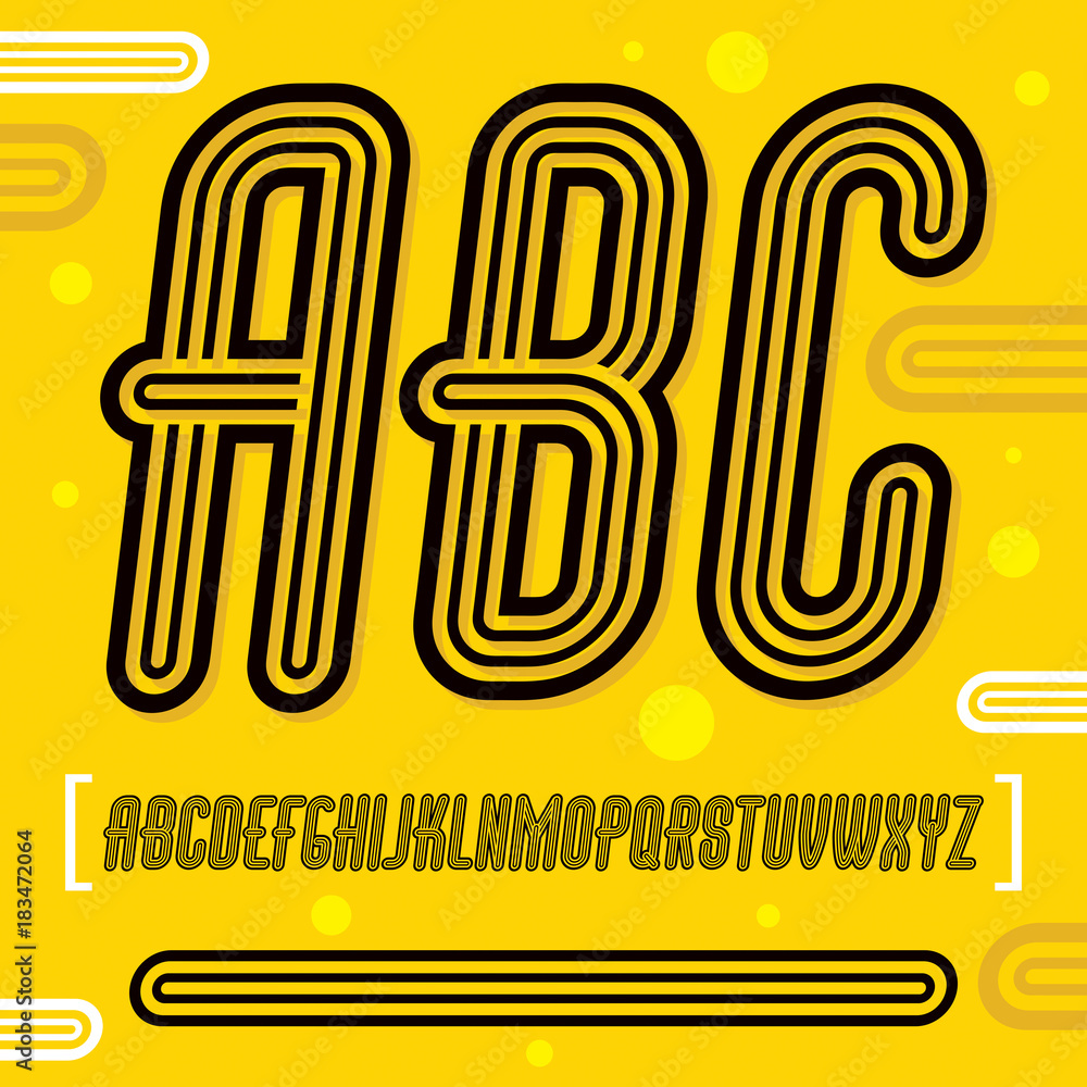 Fototapete vector trendy retro uppercase alphabet letters, abc collection. disco italic thin, narrow type font,