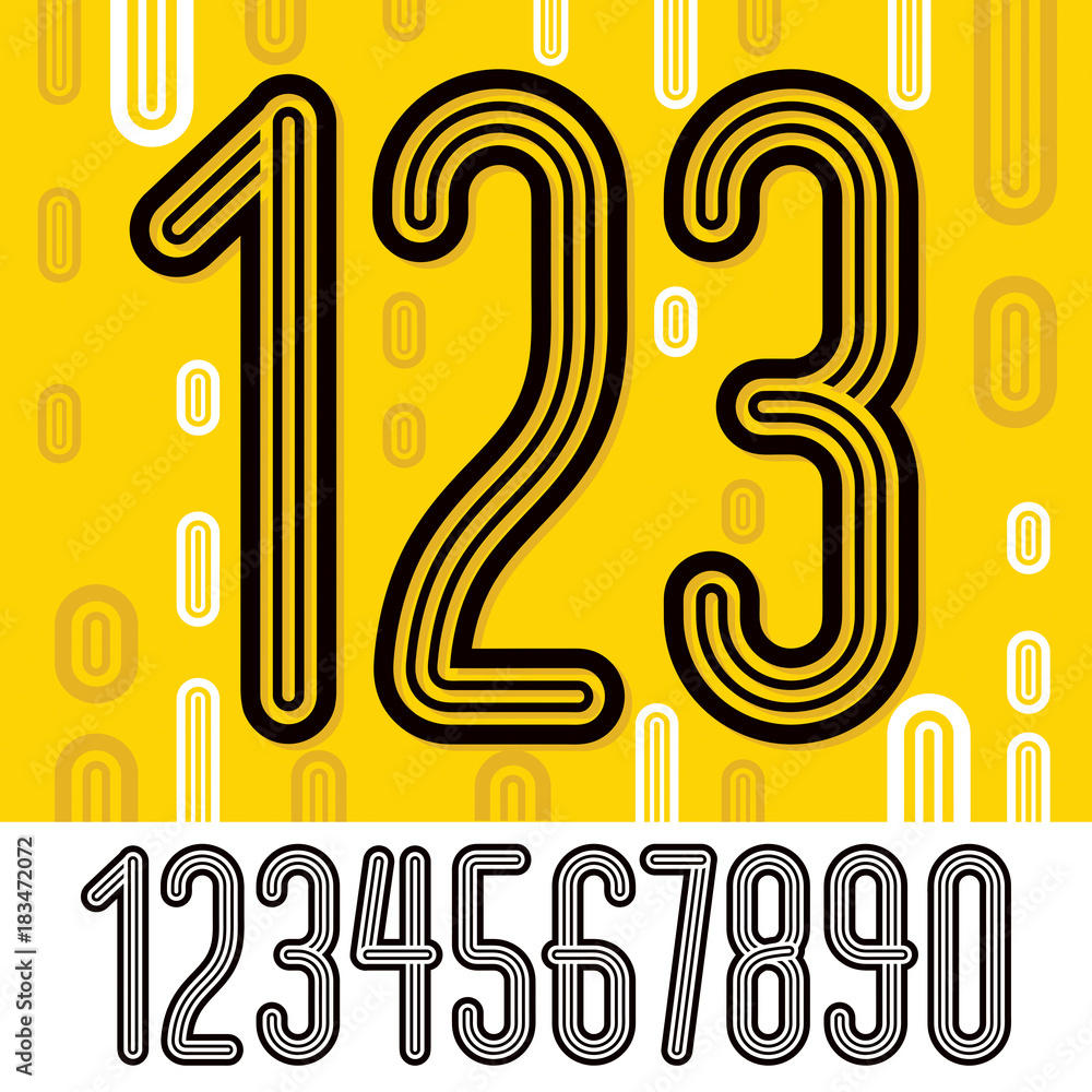 Aufkleber set of stylish retro vector digits, modern numerals collection. trendy thin, narrow numerals from 0 