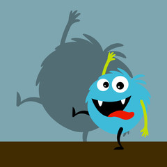 Blue happy monster with shadow