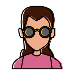 Geek girl with round frame glasses icon vector illustration graphic design