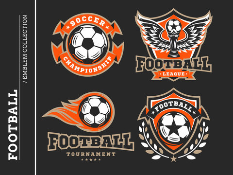 Soccer football logo, emblem collections, designs templates on a dark background