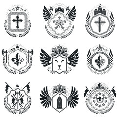 Fototapeta premium Heraldic designs, vector vintage emblems. Coat of Arms collection, vector set.