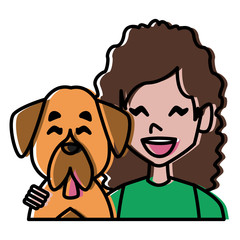 Woman with dog cartoon icon vector illustration graphic design