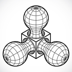 Engineering three-dimensional construction, abstract vector trigonometric shape.