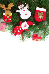 Christmas background with decorations isolated on white with copy space for your text. Top view