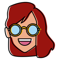 Geek girl with round frame glasses icon vector illustration graphic design