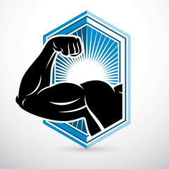 Athletic arm, lifter graphic vector illustration. Fitness workout.