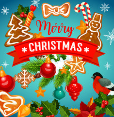 Christmas cookie with Xmas tree greeting card