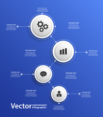 Vector infographics with circles on blue backgraund. Can be used for workflow layout, diagram, business step options, banner, web design.  Eps 10
