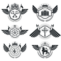 Heraldic signs vector vintage elements. Collection of symbols in vintage style.