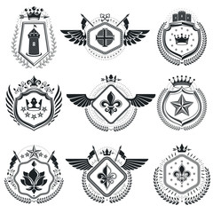 Fototapeta premium Heraldic signs vector vintage elements. Collection of symbols in vintage style.