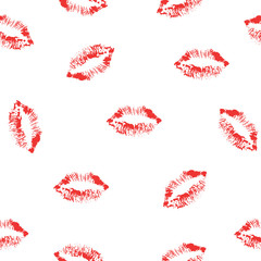 Red lipstick kiss on white background. Vector flat illustration for design. Printing of the lips.
