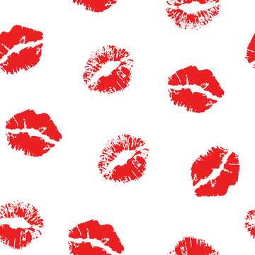 Red lipstick kiss on white background. Vector flat illustration for design. Printing of the lips.