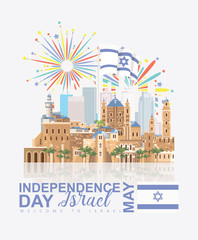 Naklejka premium Israel Independence day vector greeting card in modern style