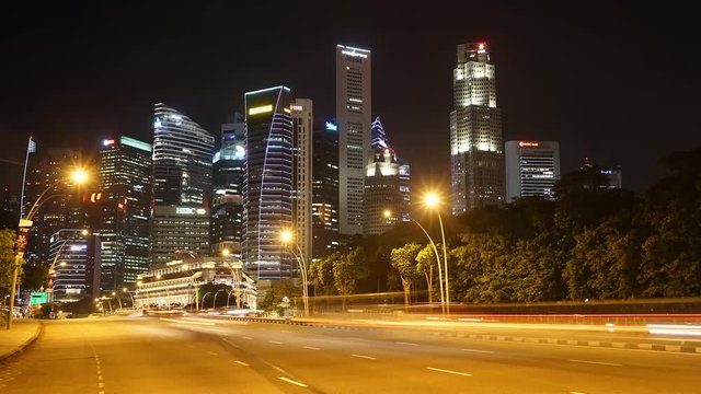 Singapore - November 27, 2017: Timelapse footage of skyscrapers view in central business district at Raffles Place Singapore. Shot in 4k resolution