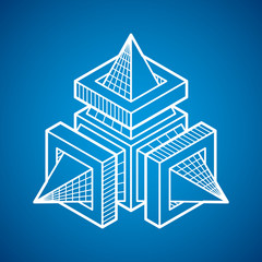 Engineering abstract shape, 3d vector polygonal figure.