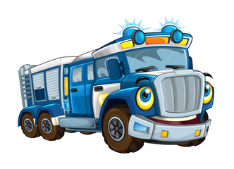 cartoon happy and funny police truck - isolated truck / smiling vehicle 