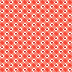 Cute primitive retro seamless pattern with small hearts on plaid background