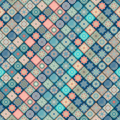 Vintage seamless pattern with tile patchwork elements.