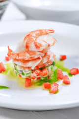 big shrimp with small tomatoes for starter menu