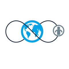 World and Person creative logo, unique vector symbol created with different icons. System and social Matrix sign. Person and humankind interacts with each other. System and social Matrix sign.