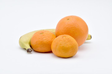 Mandarins,Orange,Banana on a white background.Natural.For Isolation.
