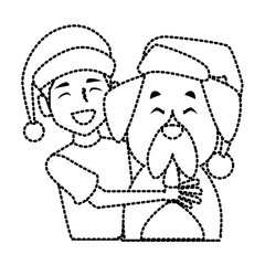 Boy and dog with christmas hats cartoon icon vector illustration graphic design