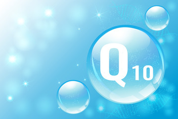 Coenzyme Q10. Hyaluronic acid. Space for text. Vector illustration.
