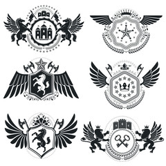 Heraldic Coat of Arms, vintage vector emblems. Classy high quality symbolic illustrations collection, vector set.